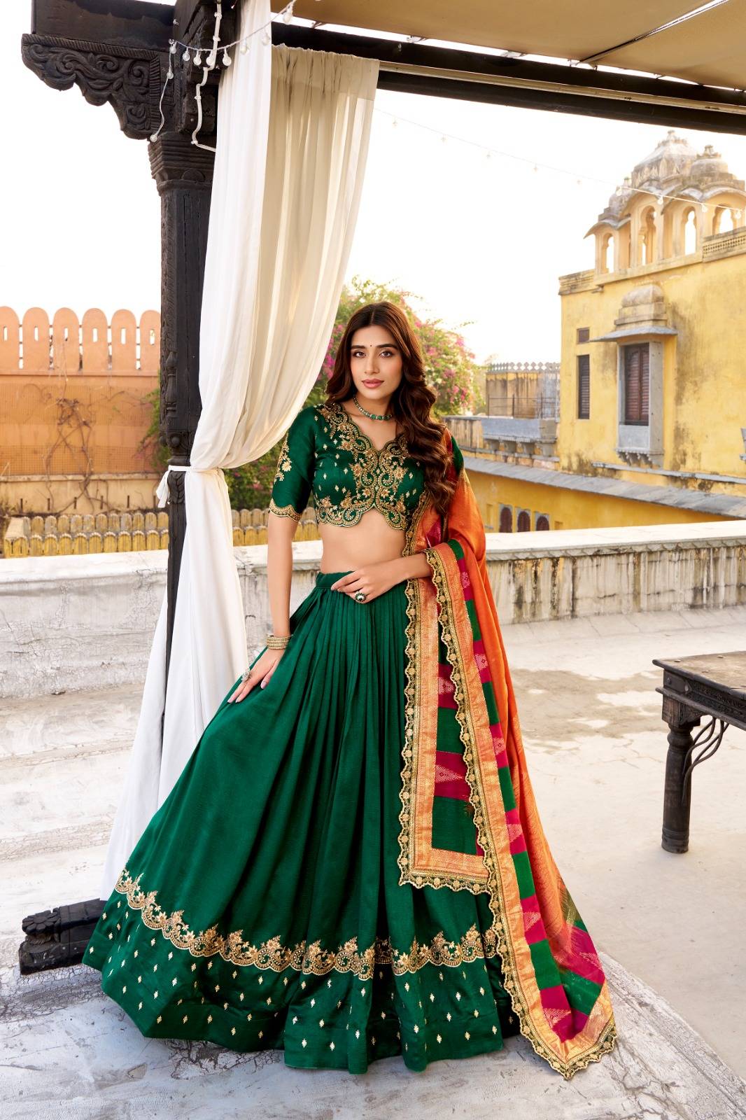 AARNA Vichitra Silk GRN Designer lehenga choli wholesale market in Mumbai